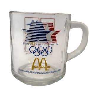 Vintage Mcdonalds‎ Olympics Mug Cup Los Angeles USA Clear Glass Team USA 1984